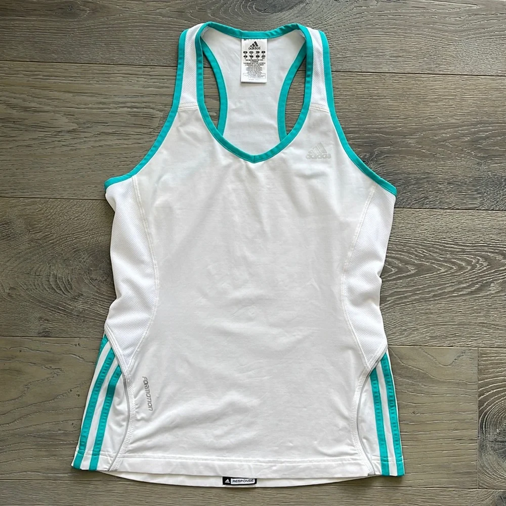 Adidas White and Turquoise Racer Back Tank-M - Picture 1 of 5